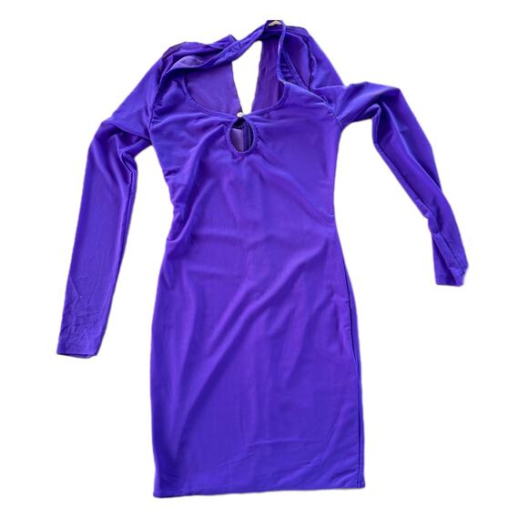 Marthea Purple Long Sleeved Bodycon Mini Dress with Cutouts New with Tags Small - Picture 1 of 11
